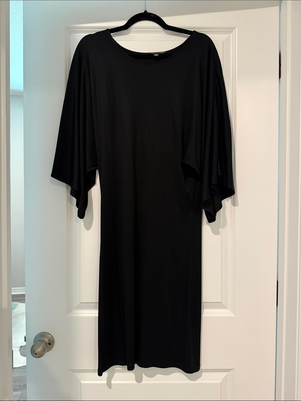 Ralph Lauren Black Midi Dress with Draped Long Sleeves